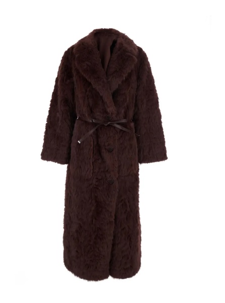 Palton Bordeaux Fur Coat with Reversible Design and Waist Belt in Faux fur for Women