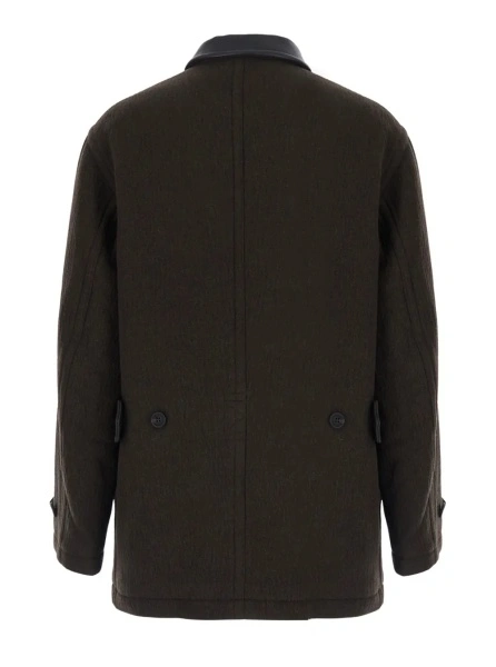 Palton Brown jacket with high neck with button and two front patch pockets in wool blend for men