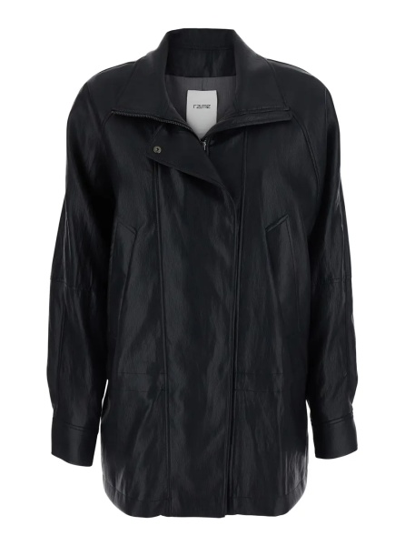 Palton Coat with shirt collar and long sleeves in black Tech Fabric for men