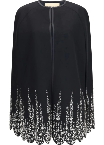 Palton Compact drap Cape with degradé rhinestone embroidery