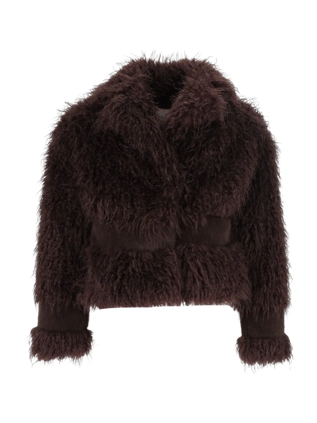 Palton FAUX MONGOLIAN FUR SHORT COAT WITH FAUX REX INSERTS