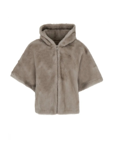 Palton grey zip-up coat with hood in faux fur Women