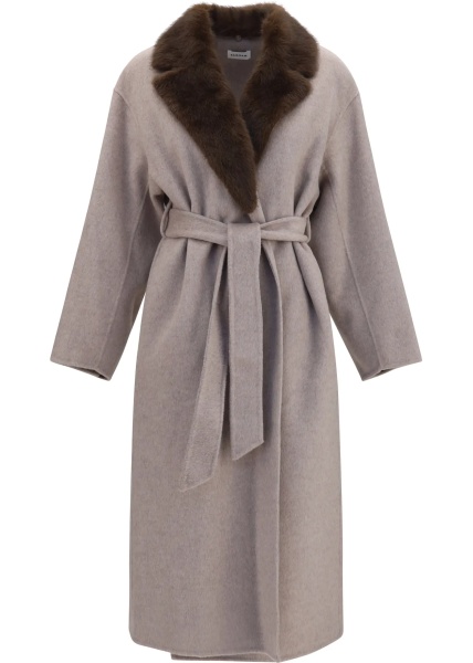 Palton P.A.R.O.S.H. Wool Coat with fur collar and belt