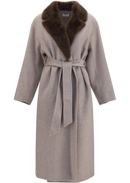 Palton P.A.R.O.S.H. Wool Coat with fur collar and belt