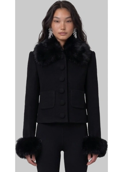 Palton Short Coat With Faux Fur Inserts