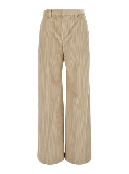 Pantaloni Beige Pants with Belt Loops and Monil detail on the loop in corduroy for women
