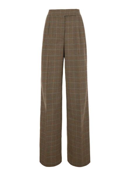 Pantaloni Beige Pants with front closure and all-over Prince of Wales motif in wool blend for women
