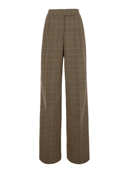 Pantaloni Beige Pants with front closure and all-over Prince of Wales motif in wool blend for women