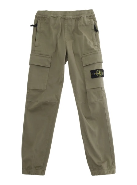 Pantaloni Beige Pants with Two Cargo Front Pockets and Logo Patch on the front in tech fabric boy