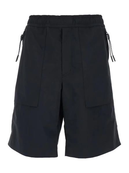 Pantaloni Black Bermuda Shorts with Elastic Waist and Logo Patch on the Back in Tech Fabric for Men