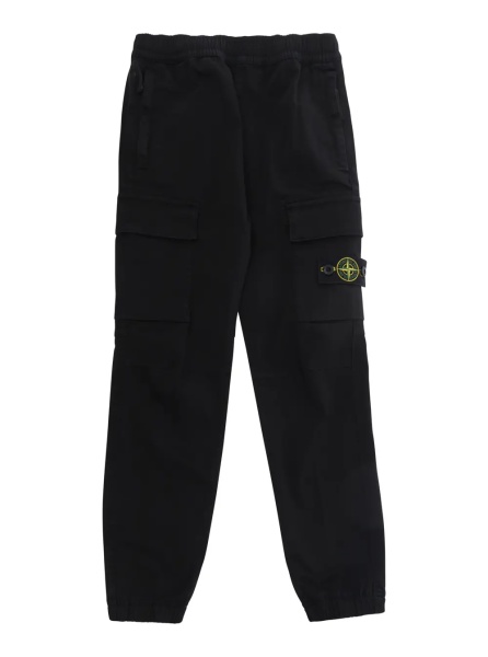 Pantaloni Black pants with drawstring waist and logo patch on the front in cotton boy