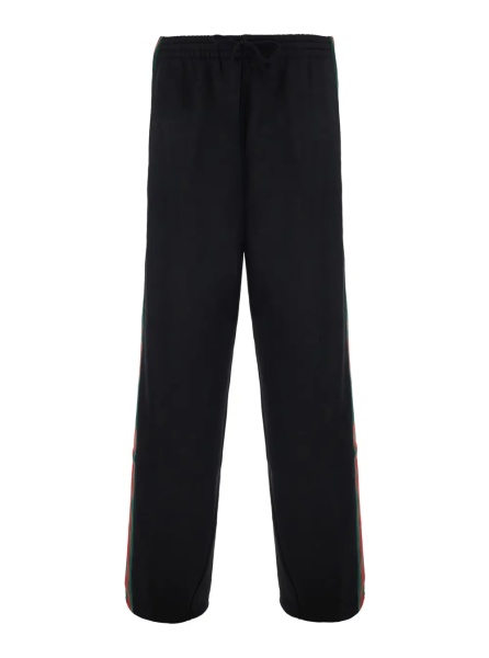 Pantaloni Black pants with elasticated drawstring waist and Web detail on the side in cotton and silk for men