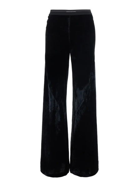 Pantaloni Black Pants with elasticated waist with logo lettering and wide leg in velvet for women