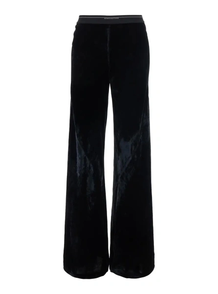 Pantaloni Black Pants with elasticated waist with logo lettering and wide leg in velvet for women