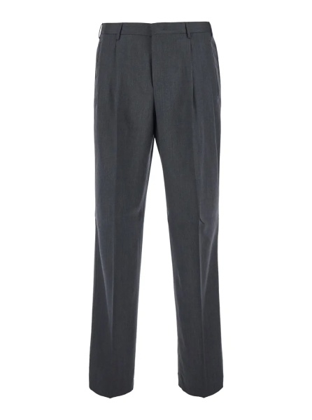Pantaloni Blue Pants with Belt Loops and Front Pleats in Wool Blend for Men