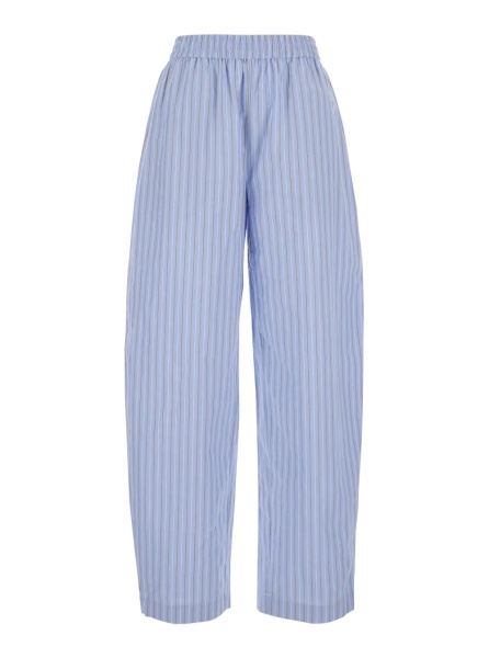 Pantaloni Blue Pants with Elastic Waist and Striped Design in Cotton Poplin for Women