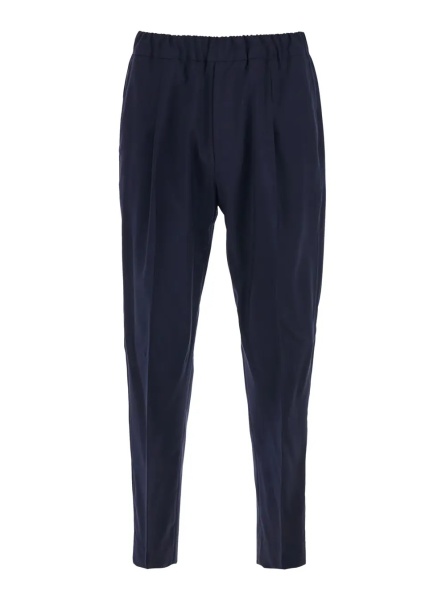 Pantaloni Blue Pants with Side Pockets and Elastic Waist in Wool Blend for Men