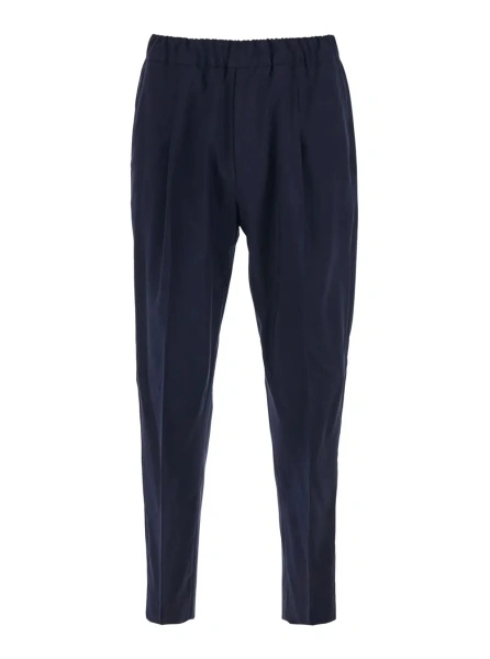 Pantaloni Blue Pants with Side Pockets and Elastic Waist in Wool Blend for Men