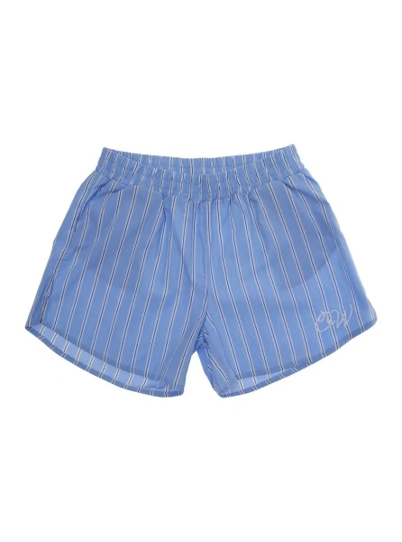 Pantaloni Blue Shorts with Striped Motif and Logo on the Front in Cotton for Girls
