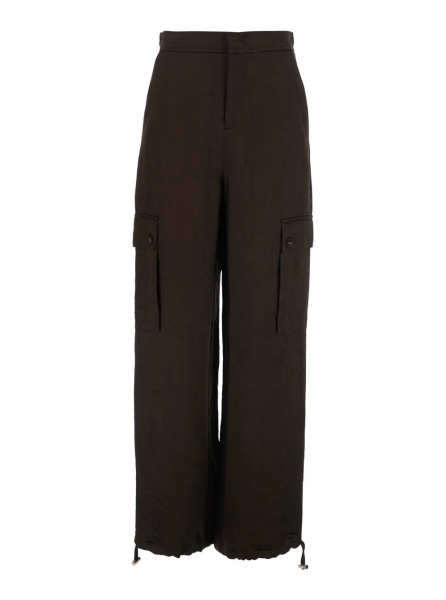 Pantaloni Brown Pants with two patch pockets on the side and drawstring hem in tech fabric for women