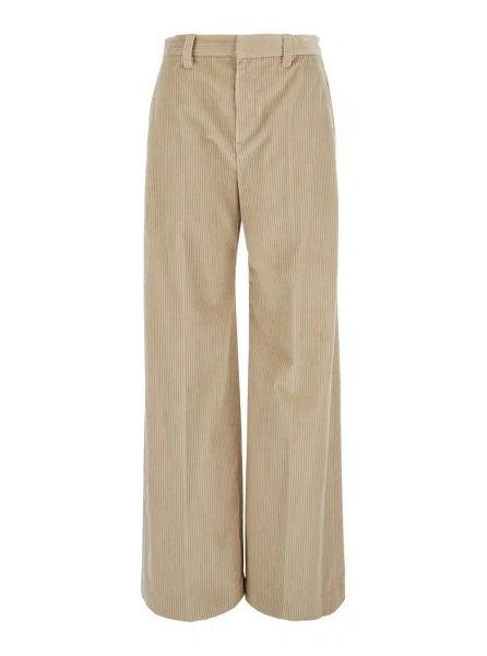Pantaloni Brunello Cucinelli bej din catifea reiata
