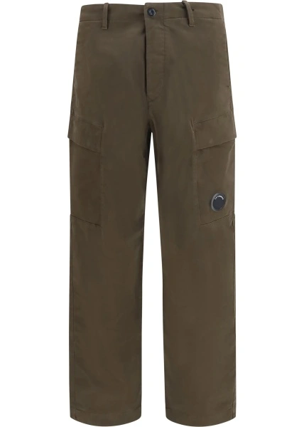 Pantaloni casual C.P. Company verzi din bumbac si satin