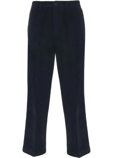Pantaloni casual Cruna albastri din catifea reiata