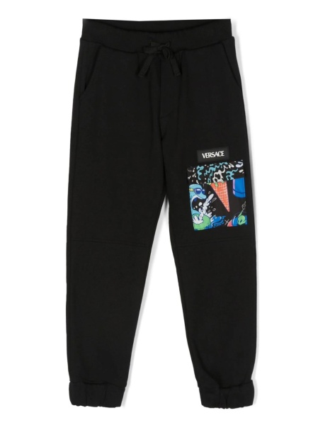 Pantaloni de trening Versace negri din bumbac si polyester