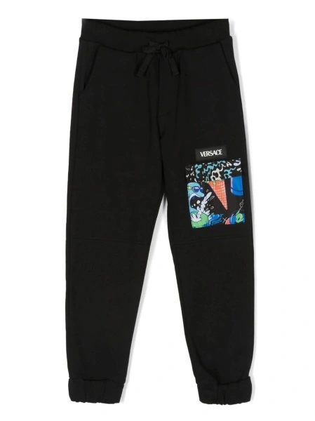 Pantaloni de trening Versace negri din bumbac si polyester