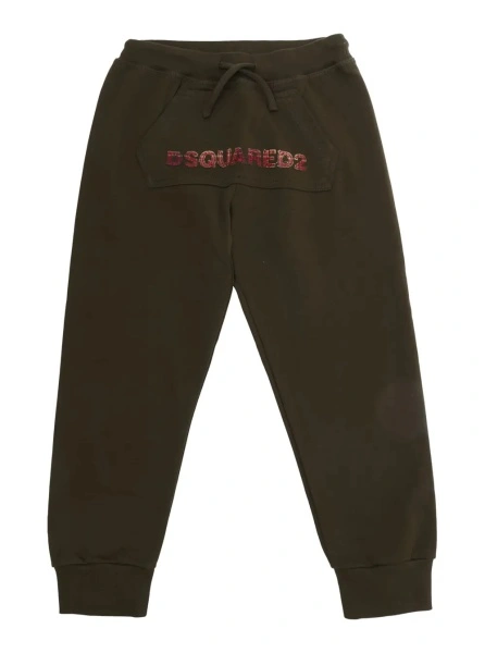 Pantaloni Green Pants with front drawstring and logo lettering in cotton boy