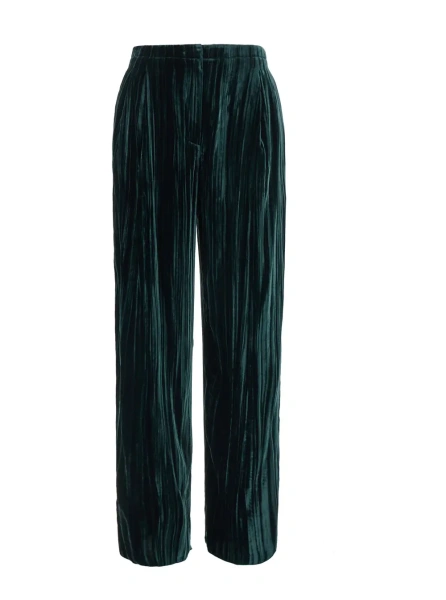 Pantaloni Green Pants with hidden front fastening in velvet for women