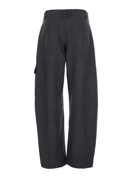 Pantaloni Grey Pants with one front patch flap pocket in wool for women