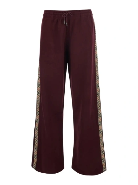 Pantaloni 'Jodie' Bordeaux Pants with drawstring waist and Check motif on the side in cotton for women