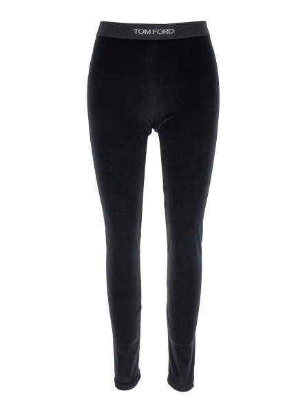 Pantaloni Leggings with Elasticized Waist and Velvet Logo Lettering Black Women