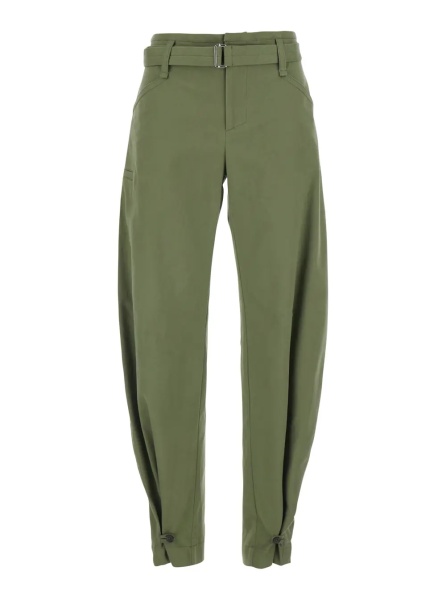 Pantaloni 'Ryana' Green Pants with Front Belt and Buttoned Hems in Stretch Cotton for Women