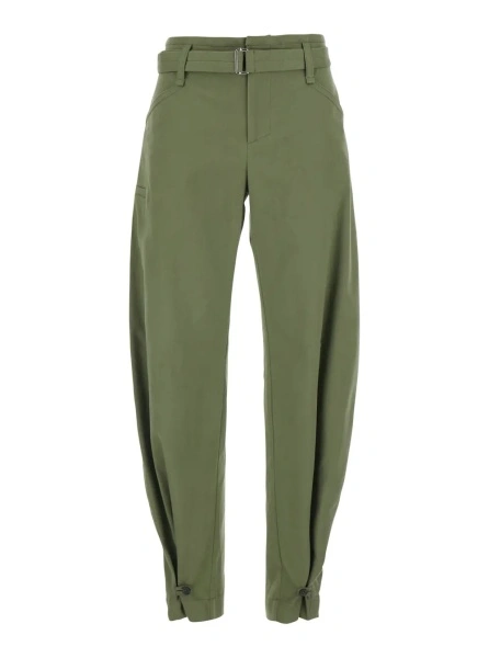 Pantaloni 'Ryana' Green Pants with Front Belt and Buttoned Hems in Stretch Cotton for Women