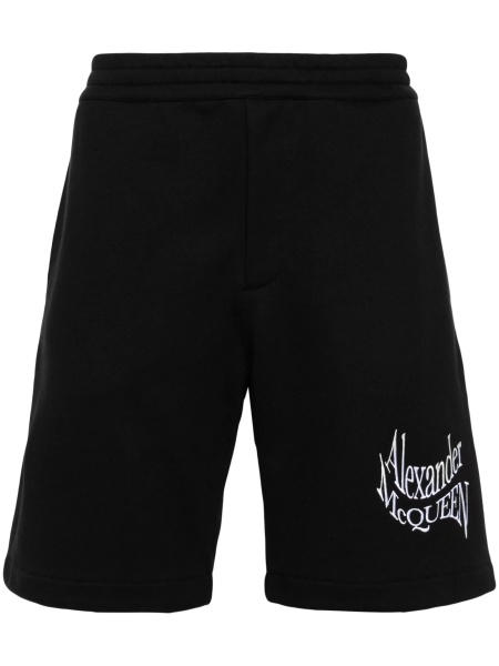 Pantaloni scurti Alexander McQueen negri din bumbac si vascoza
