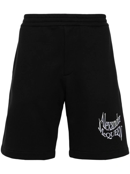 Pantaloni scurti Alexander McQueen negri din bumbac si vascoza