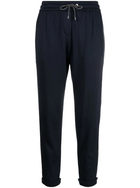 Pantaloni trei sferturi Brunello Cucinelli albastri din bumbac si matase