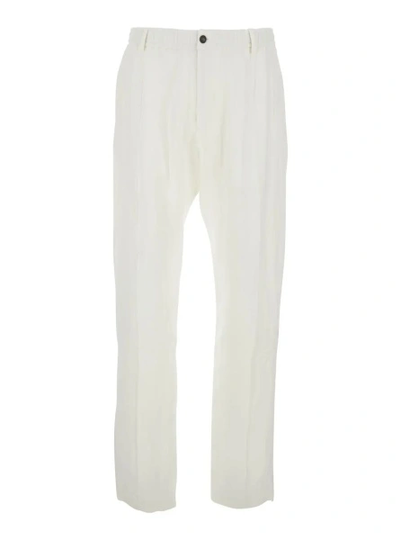 Pantaloni White Trousers with Elastic Waist in Linen Man