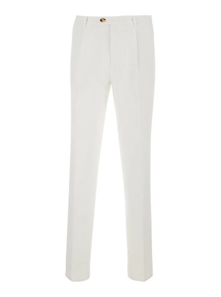 Pantaloni White Trousers with Front Pleat in Cotton for Men