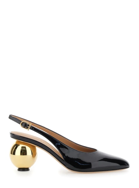 Pantofi 'Tessie' Black Slingback Pumps with Spherical Heel in Patent Leather Woman