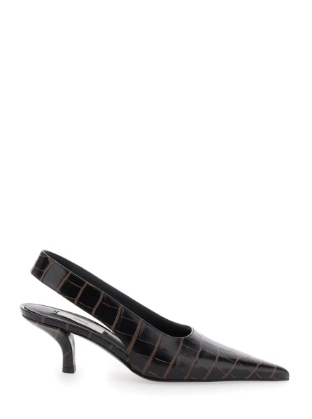Pantofi TOTÊME Brown Slingback Pumps with Kitten Heel and Crocodile Effect Print in Leather Woman