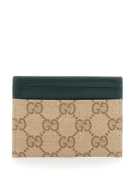 Portofele Beige Card holder with four card slots in GG canvas and leather for men