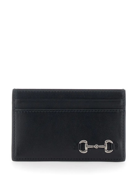 Portofele Black Card Holder with Horsebit on the Front in Leather for Men