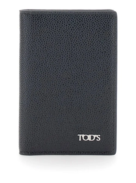 Portofele Black Cardholder with metallic logo lettering in grained leather man