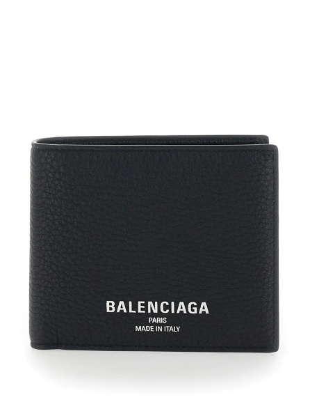 Portofele Black Leather Logo Lettering Bifold Wallet for Men