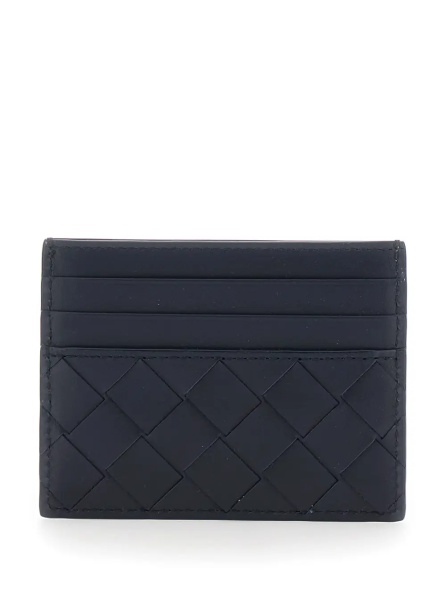 Portofele Blue Cardholder with Intreccio Motif in Leather for Men