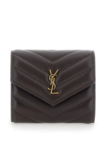 Portofele Brown Multifunction Wallet with Front YSL Plaque in Leather Women
