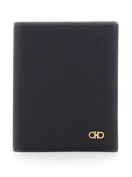 Portofele 'Micro Gancini' Black Card holder Bi-Fold with Logo in Grained Leather Men